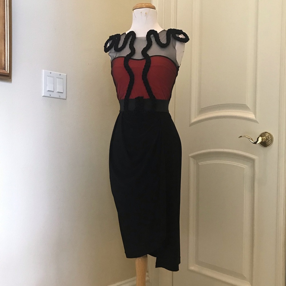 NWT Fashion Star orange/black mesh, braid jersey dress
